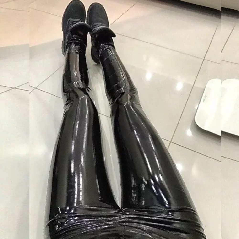 Women Black PU Leather High Waist Legging - Picture 3 of 10